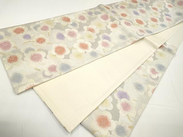 平和屋着物○六通柄袋帯 唐織 枝梅文 金糸 正絹 逸品 未使用