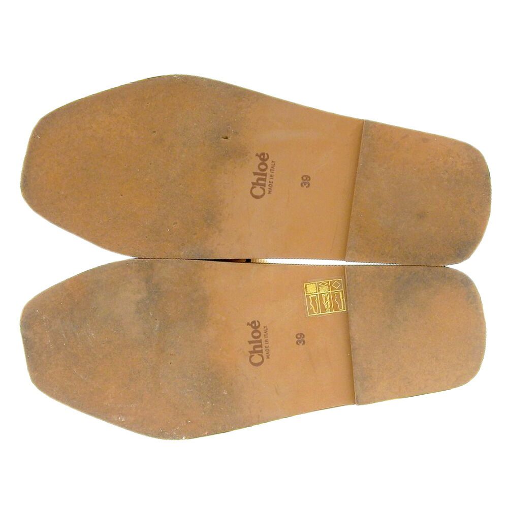 美品 クロエ 2019年 Woody ウッディ ロゴリボン レザータグ フラット  