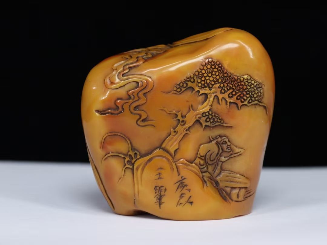 中国古美術.旧蔵. 寿山石彫刻.松下老人紋.随形印鑑置物.骨董品25091311