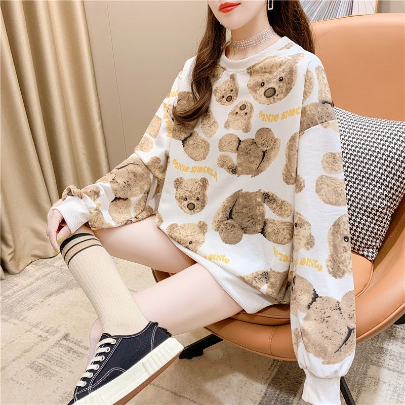 [2022]秋服 クマ 総柄 トレーナー レディース 韓国 闇かわいい 量産 超新 クマ 総柄 トレーナー レディース 韓国 闇かわいい 量産型