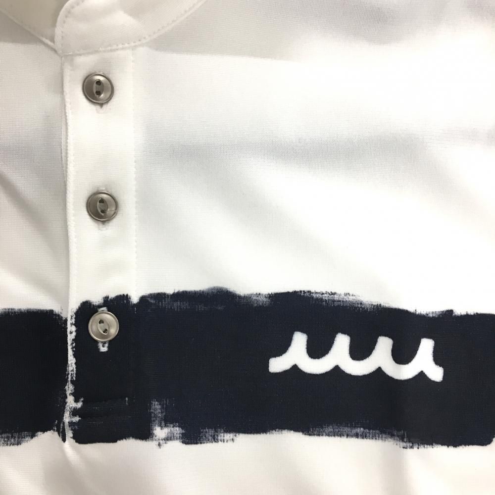 超美品】ムータマリン 半袖ポロシャツ 白×ネイビー 胸元ライン メンズ
