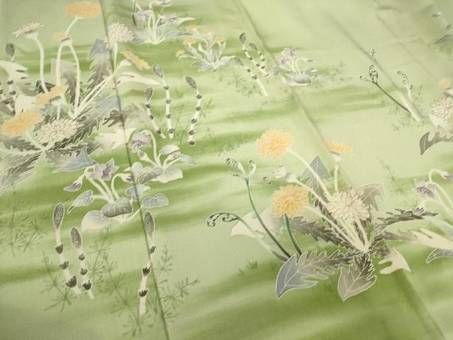 平和屋着物▽訪問着　単衣　草花文　金彩　鬼しぼ縮緬　正絹　逸品　DAAV5215az 平和屋着物▽訪問着 単衣 草花文 金彩 鬼しぼ縮緬 正絹 逸品