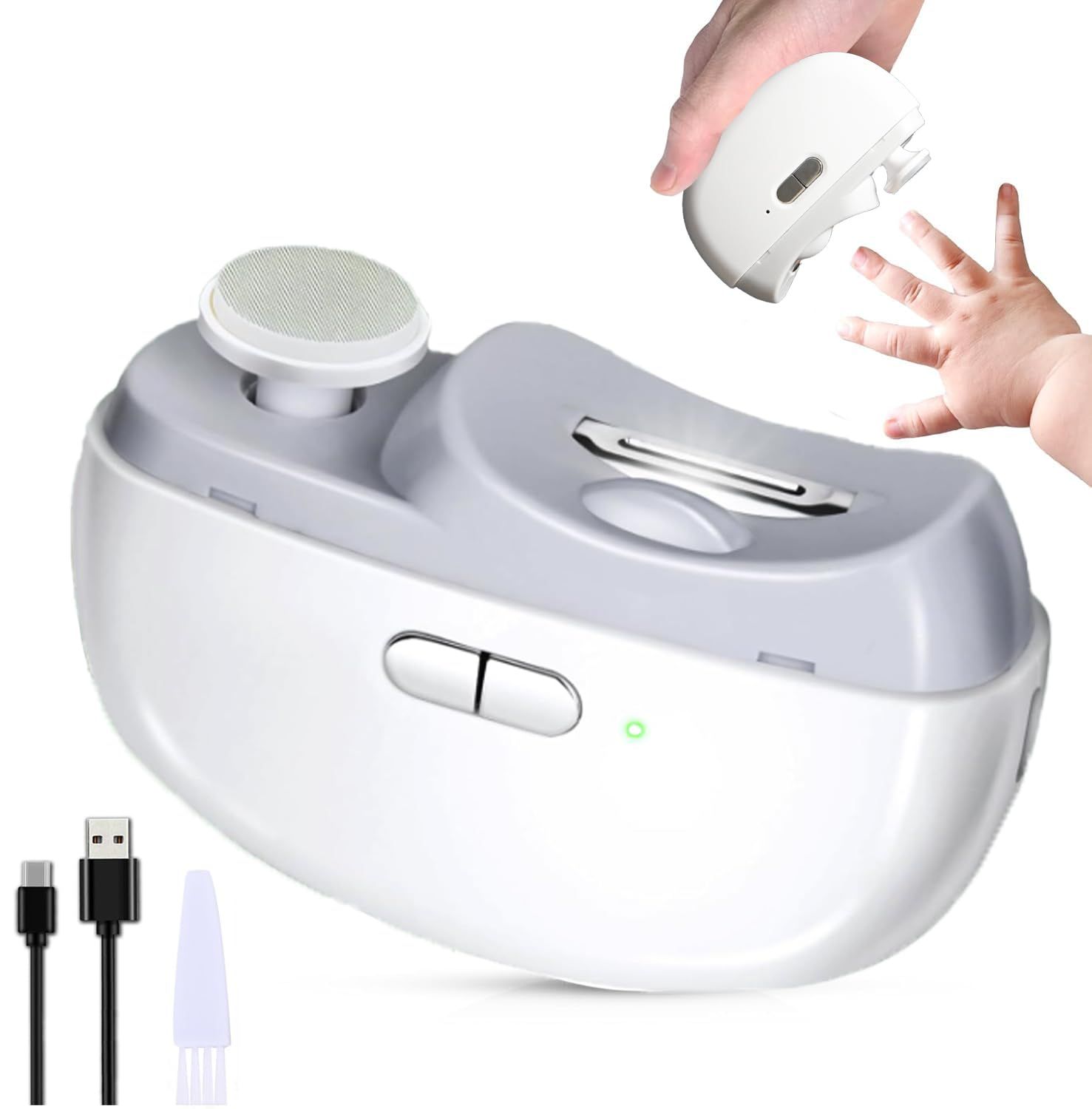 TWONINE (ツーナイン) 2024最新 2in1 電動爪切り 電動爪削り 爪切り タイプC充電 LEDライト付 日本語説明書 1年保証 ホワイト 