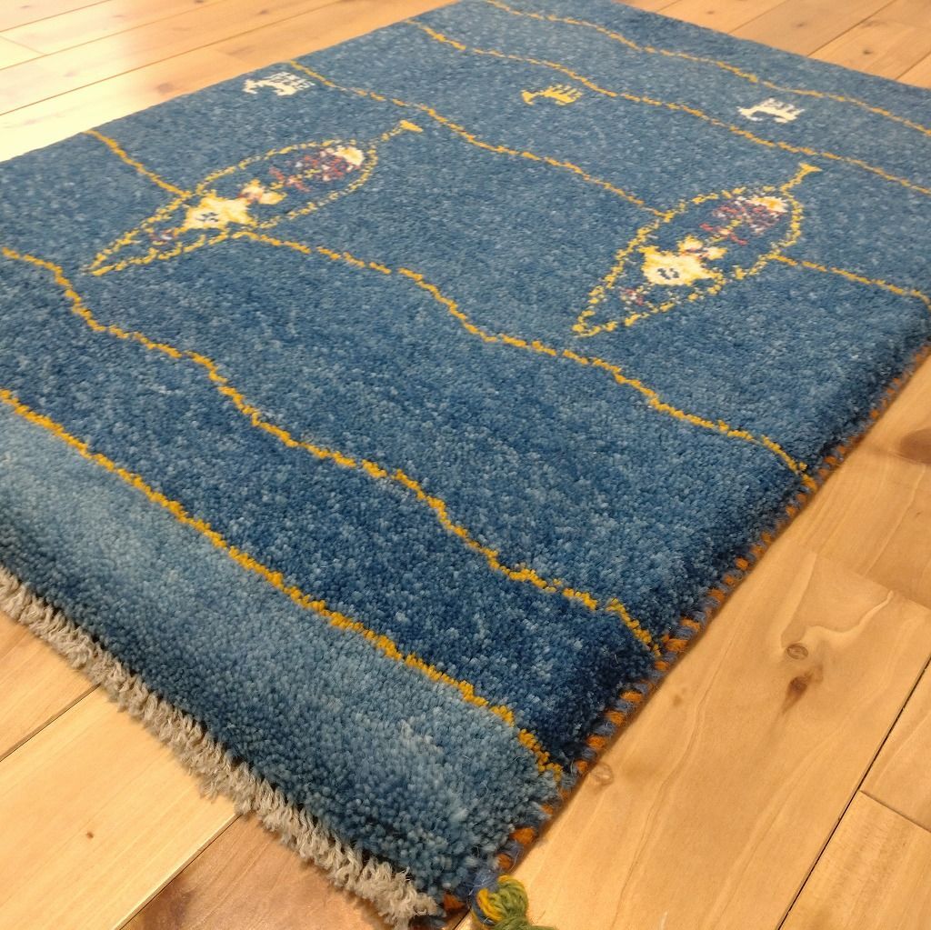 ペルシャ ギャッベ 玄関 95×63 ベージュ ブラウン 生命の木 葉