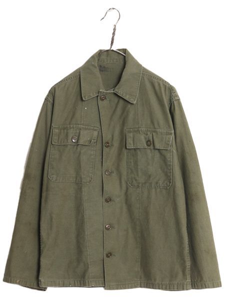【お得なクーポン配布中!】 50s 米軍実物 US ARMY コットン サテン ユーティリティ シャツ メンズ M 程/ 古着 50年代 ヴィンテージ ミリタリー 筒袖 1st 初期 OG107 緑