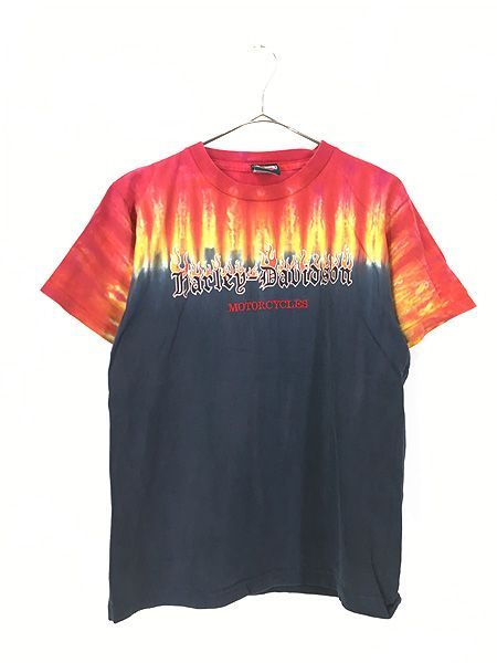古着 00s USA製 HARLEY DAVIDSON 刺しゅう ファイヤー タ