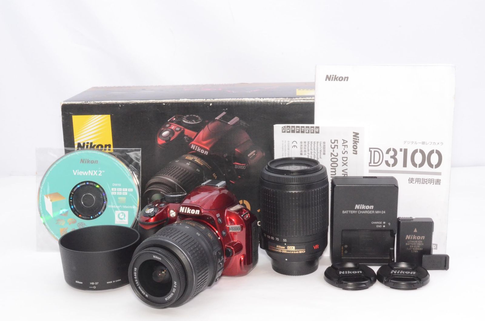 元箱 説明書付き Nikon ニコン D3100 レッド ダブルズームキット 55-200mm