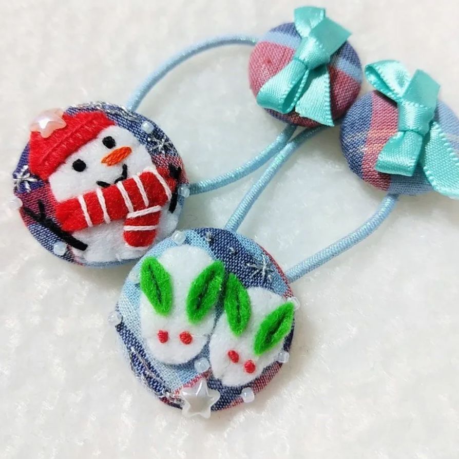 27-7くるみボタンヘアゴム クリスマス 雪だるま トナカイ ヘアゴム クリスマス 雪だるま トナカイ ベル 子供 レディース ベビー