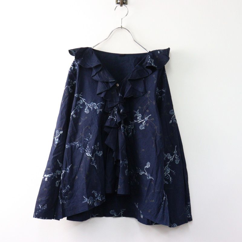45Rツタフラワープリントのフリルブラウス（インディゴ）: WOMEN｜45R