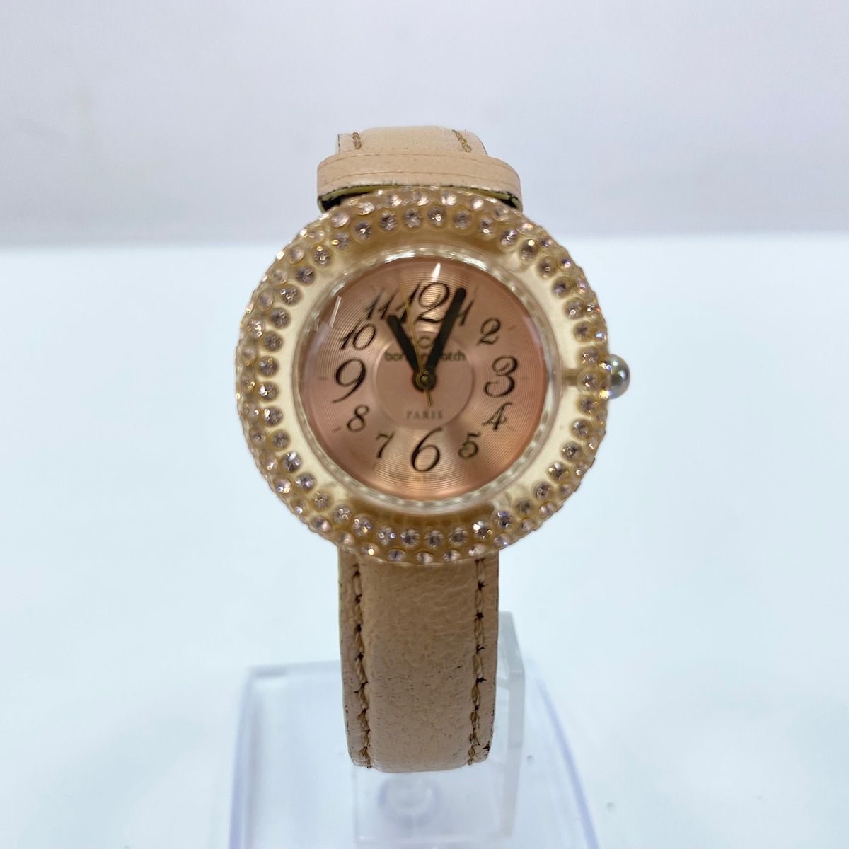 未使用 bonbon watch 腕時計 ラインストーン ベージュ レディース BonBonwatch ボンボンウォッチ ラインストーン ピンク クオーツ