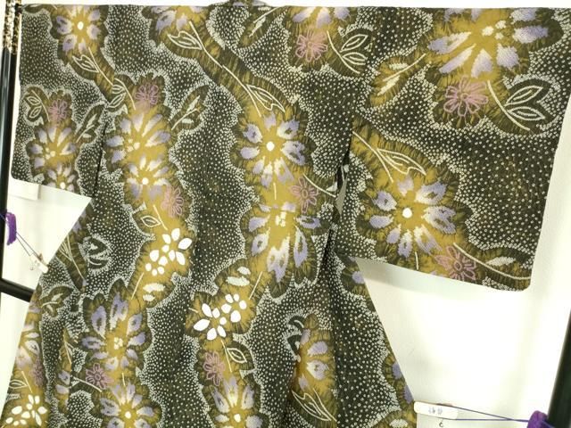 平和屋本店□極上 夏物 浴衣 有松鳴海絞り 草花文 綿 逸品