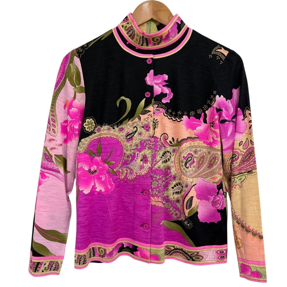 LEONARD FASHION レオナールファッション ペイズリー柄 シルクブレンド カーディガン カットソー アンサンブル M ブラック レディース 古着