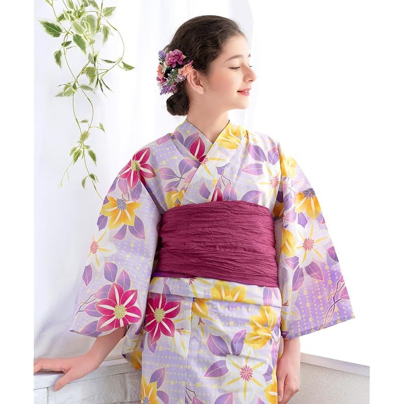 KYOETSU キョウエツ 浴衣セット ジュニア レトロ 変わり織 3点セット 浴衣 兵児帯 下駄 C ガールズ 150 cm 5.甘い束縛