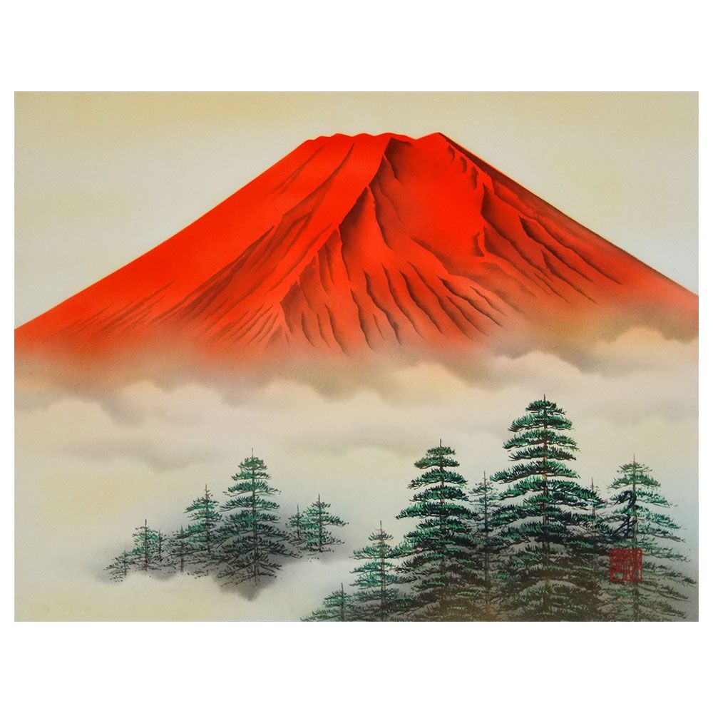 ♦︎赤富士の絵　開運　縁起♦︎ 吉祥慶祝画 「開運招福 赤富士」 F6号 日本画(複製) 手彩 額入り