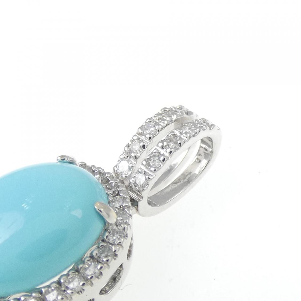 k 18WGターコイズダイヤモンド 付きペンダント チャーム6.5g k 18WG