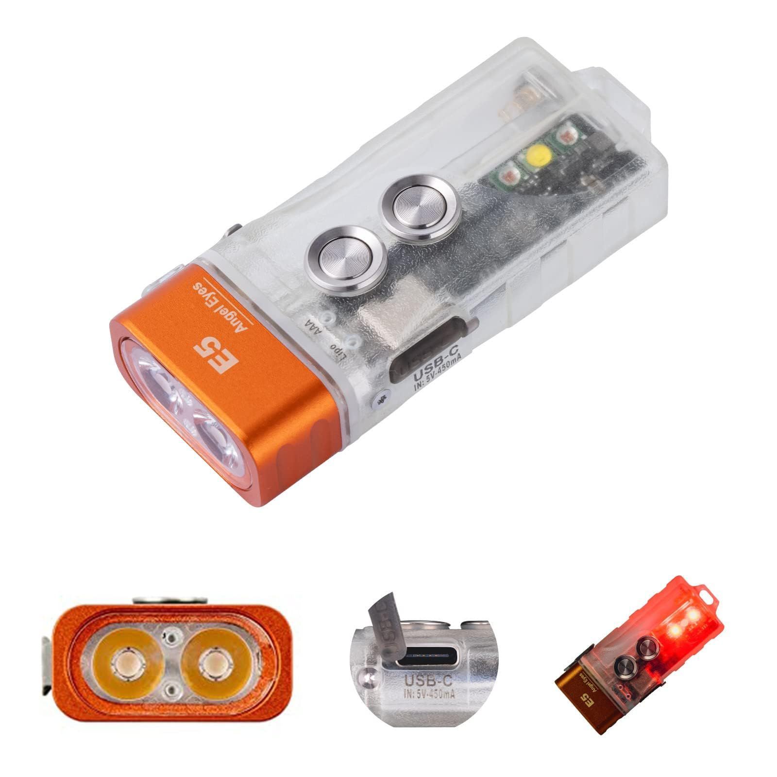 E5キーチェーン懐中電灯 デュアル電源USB C充電式およびAAA交換 EDC懐中電灯 キャンプ ハイキング 緊急用のサイドライト付き4000KウォームホワイトLED懐中電灯… RovyVon