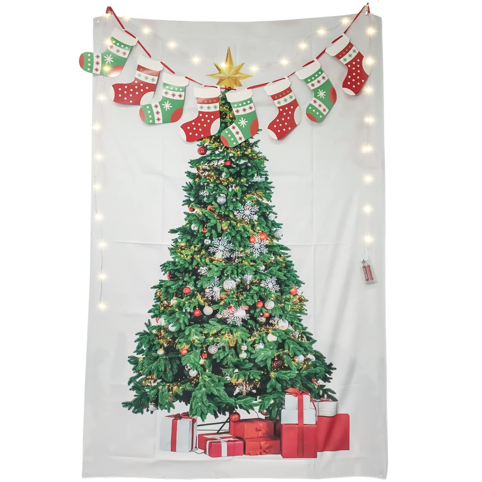 タペストリ 【LEISURE CLUB】クリスマスツリー タペストリー led クリスマス 飾り 大判 特大 壁掛け 装飾布 150cm*100cm イルミネーションライト 3m 30個 クリスマスソックス ガーランド 寝室 玄関 壁 