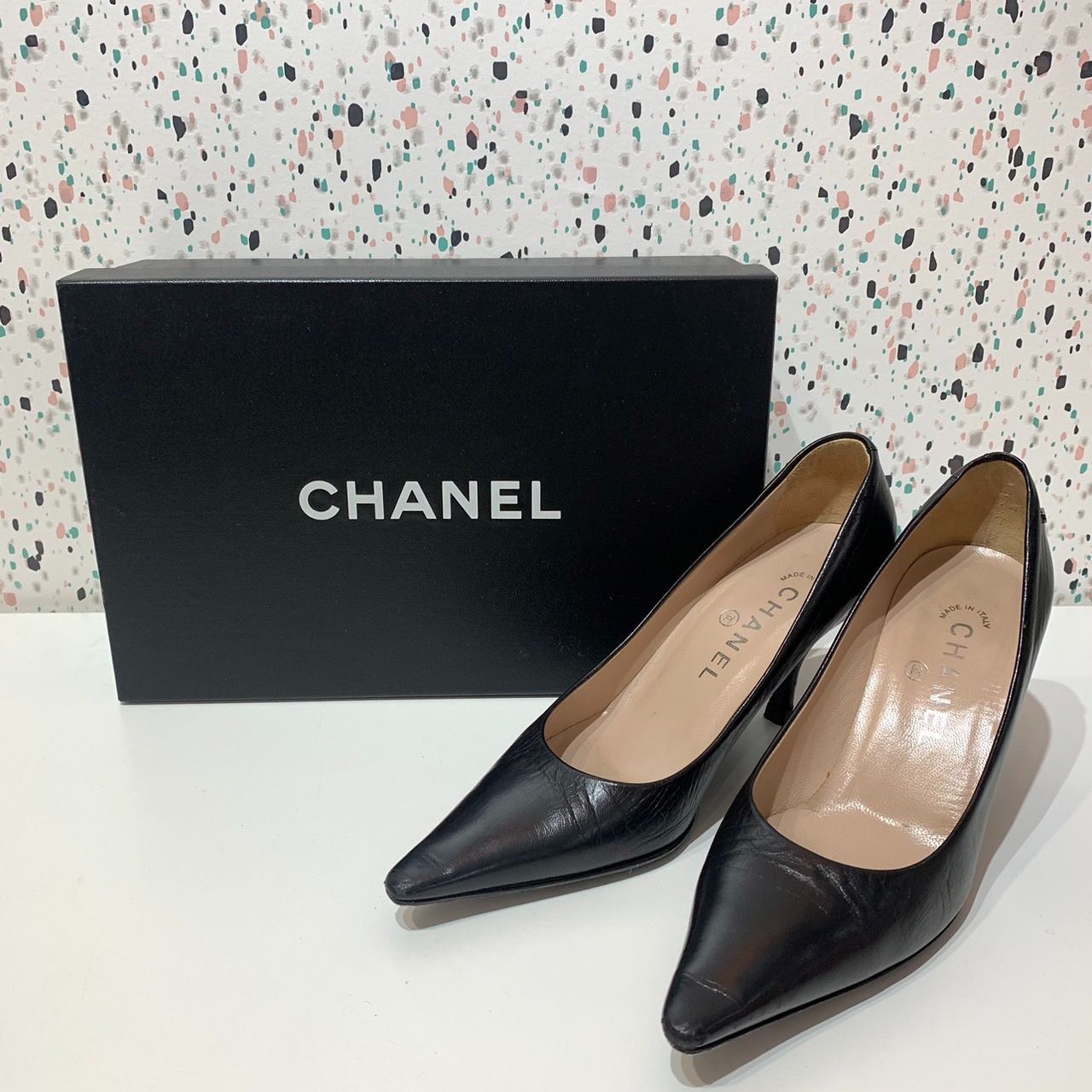 CHANEL シャネル パンプス ハイヒール ココマーク レザー ブラック 35