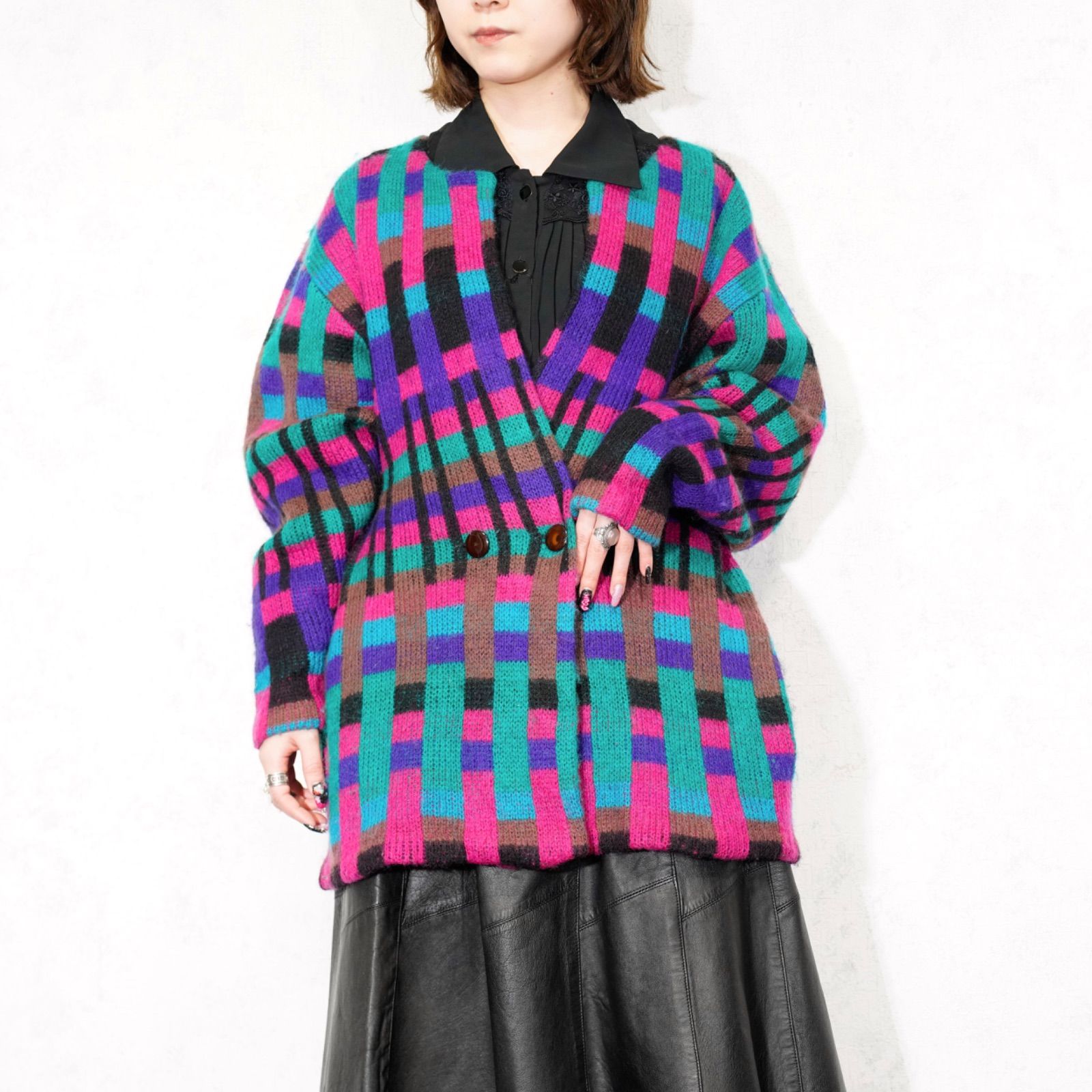 *SPECIAL ITEM* USA VINTAGE MICHAEL CAROL COLORFUL PATTERNED DESIGN MOHAIR KNIT JACKET|アメリカ古着カラフルパターンデザインモヘアニットジャケット