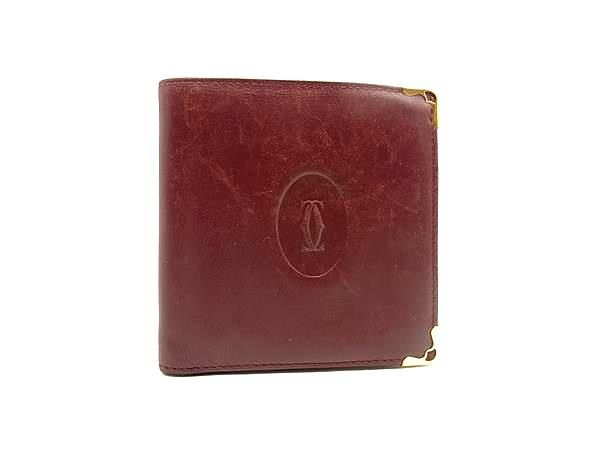 極美品カルティエマストライン二つ折り財布ボルドーミニ財布 Cartier カルティエ マストライン レザー 二つ折り 財布 ウォレット