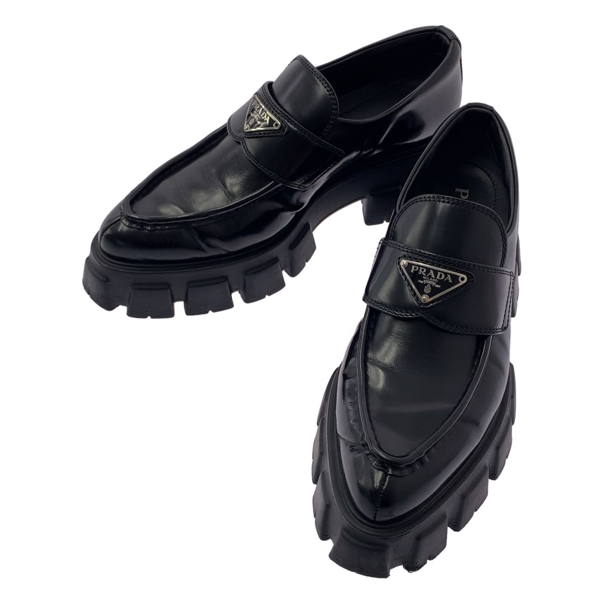 PRADA | プラダ | モノリス ブラッシュド レザー ポインテッドトゥ ローファー | 40 | ブラック | レディース