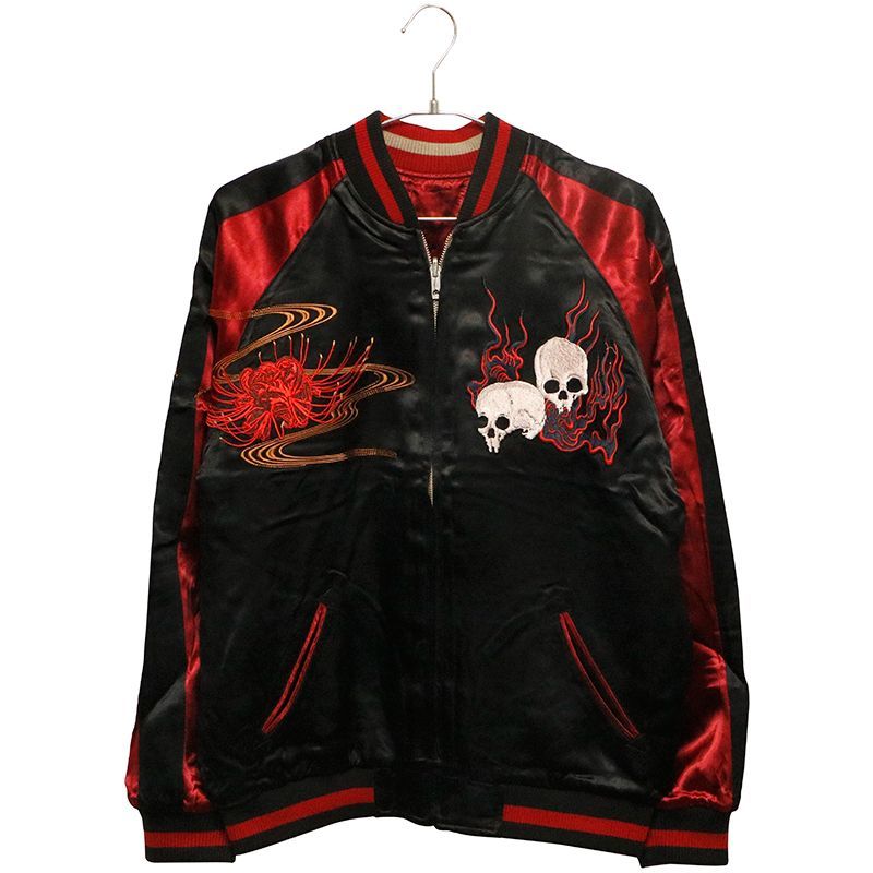 希少美品✨️花旅楽団 スカジャン 白拍子 髑髏 彼岸花 刺繍 リバーシブル XL SSJ-002 白拍子髑髏柄刺繍リバーシブルスカジャン - スカジャンの