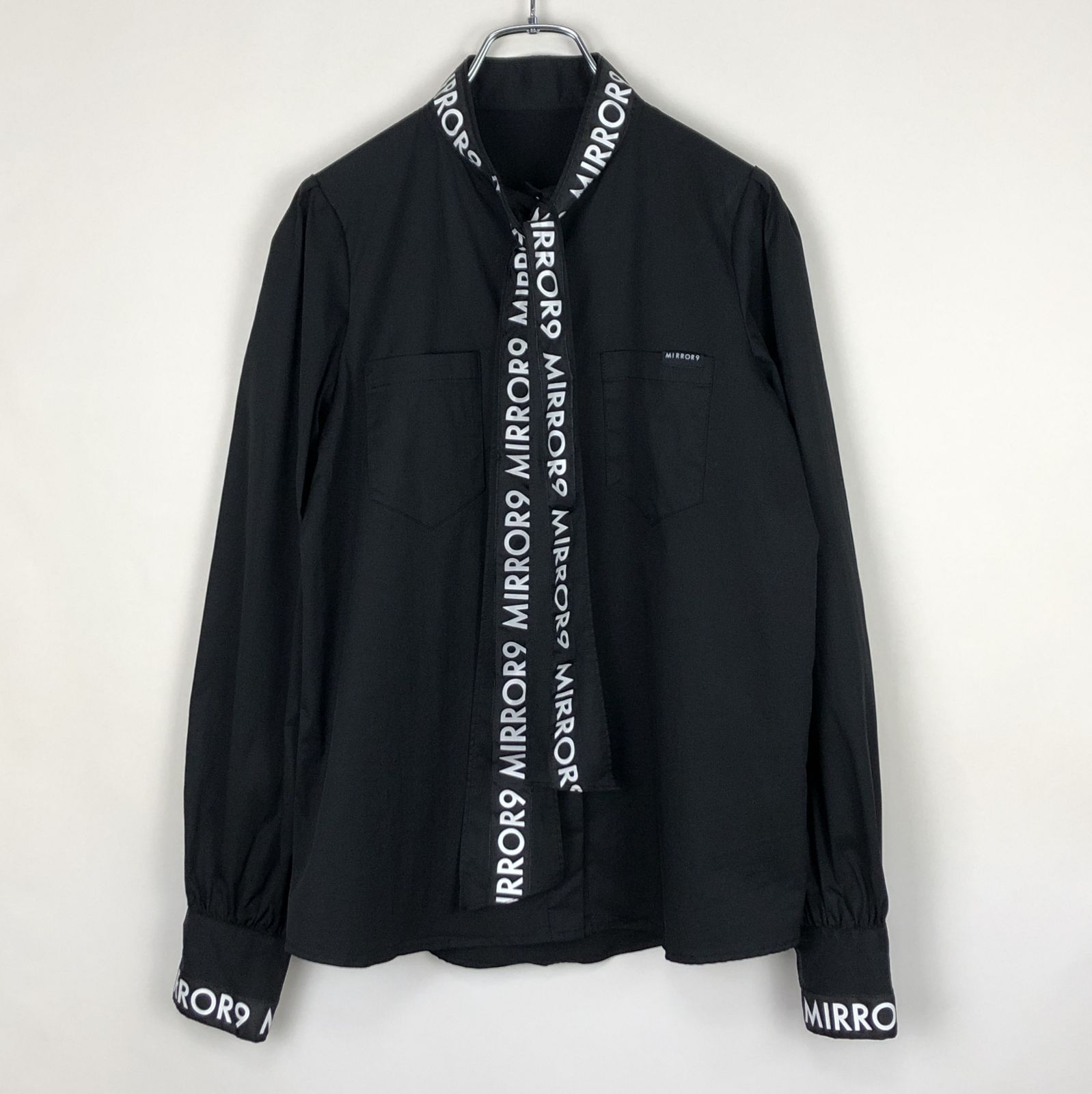 MIRROR9 リボン ストレッチシャツ ゴルフウェア 黒 MIRROR9 リボン ストレッチシャツ ゴルフウェア 黒 Ribbon