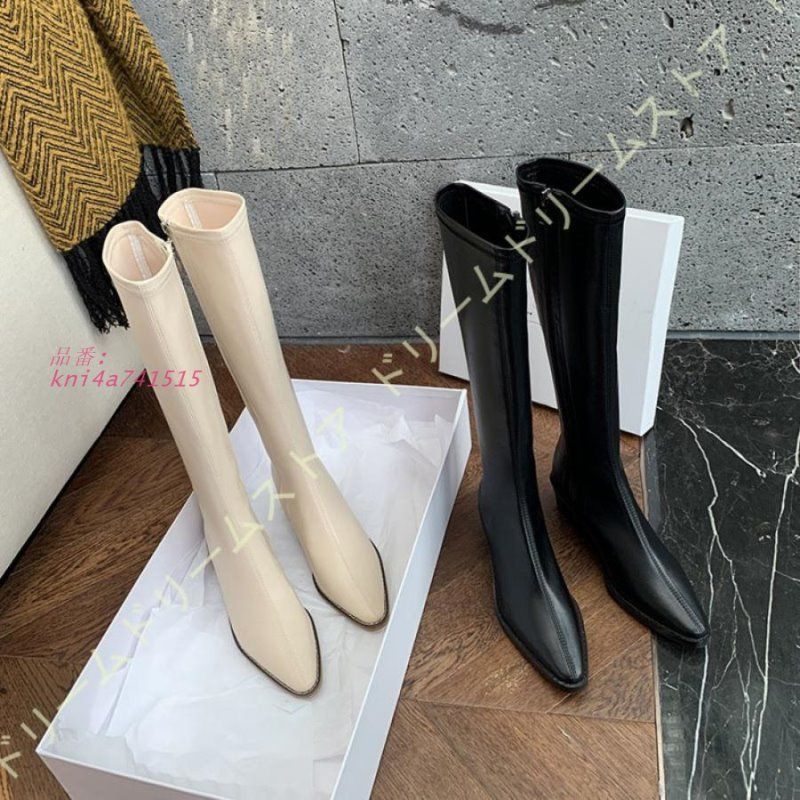 ロングブーツ レディース ジョッキー 大きいサイズ ふくらはぎ ブーツ 茶色 秋冬 ジョッキーブーツ 歩きやすい ローヒール レディースブーツ ロング丈 kni4a741515