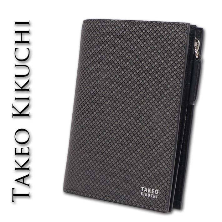 タケオキクチ TAKEO KIKUCHI 牛革 ミドルウォレット 二つ折り財布 バース グレー メンズ 定価18 700円 型押し レザー プレゼント ギフト 無料ラッピング