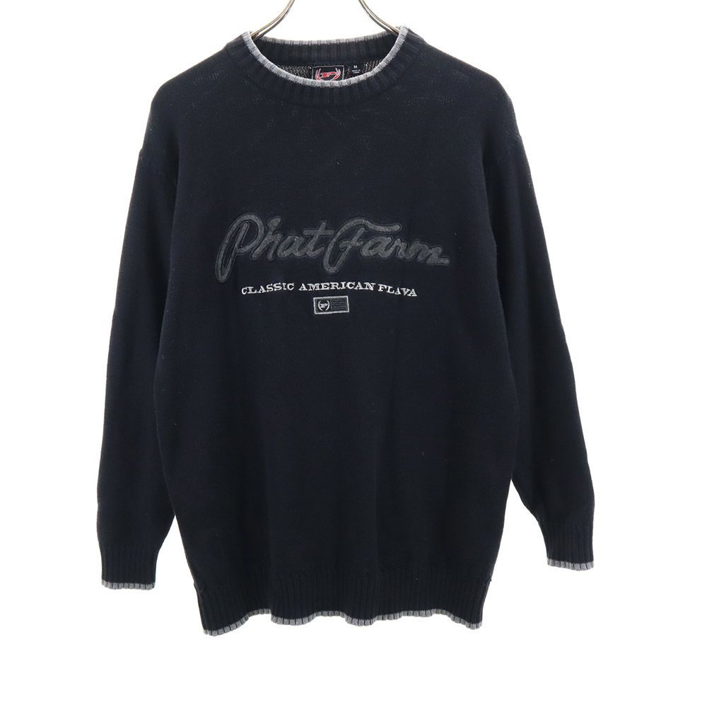 ファットファーム プリント 長袖 セーター M ブラック PHAT FARM ニット メンズ 古着 【240203】