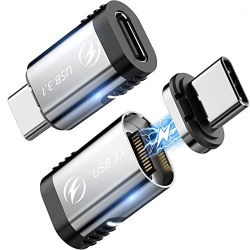2_Straight-10Gbps-4K USB C 磁気アダプター 2パック 24ピン USB C 磁気タイプ C アダプター ストレート PD 100w 急速充電 USB3.1 10Gbp/s データ転送 4K 60Hz ビデオ MacBook Pro/A
