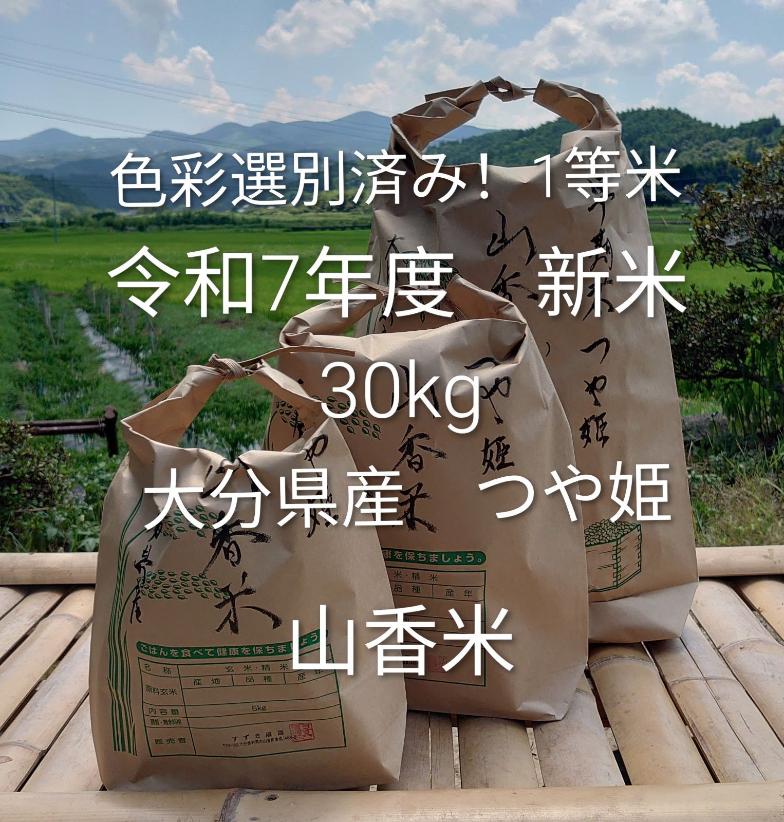 色彩選別済み 1等米 令和7年度 新米 30kg 大分県産 つや姫 山香米