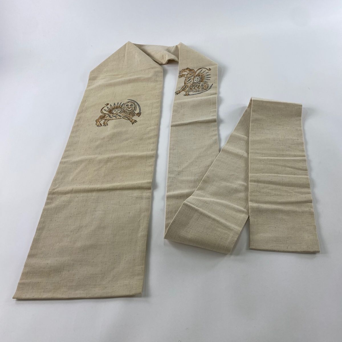 全国送料無料！ 名古屋帯 秀品 紬 奇獣 剣 ベージュ 正絹 超最新作！