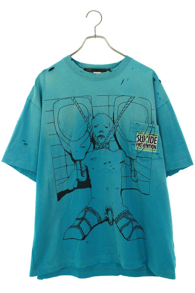 サンクアンズ SKZU22AW0TS0301 フェード・ダメージ加工プリントTシャツ  