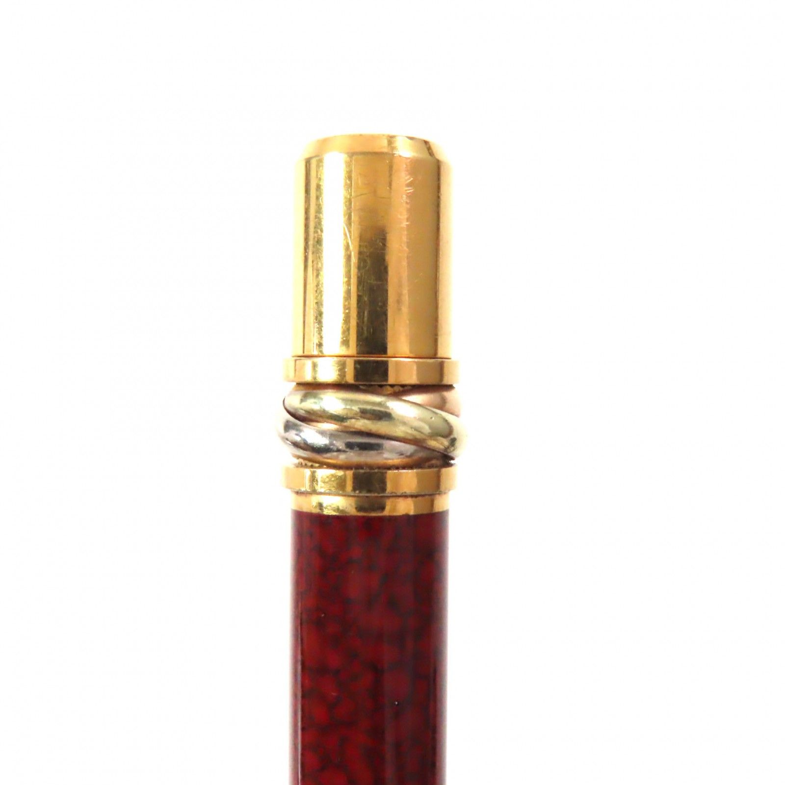 Cartier - 良品▼Cartier カルティエ トリニティ マーブル柄 ロゴ刻印入り ツイスト式 ボールペン ボルドー ゴールド フランス製 メンズ 筆記確認済み 良品▽Cartier カルティエ トリニティ マーブル柄 ロゴ刻印入り