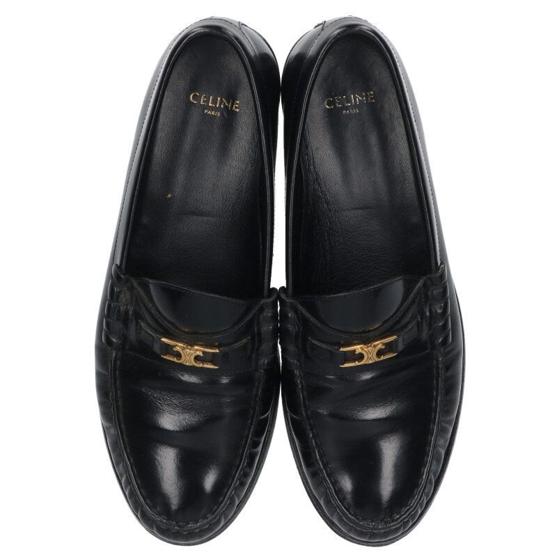 セリーヌ ブラックレザー トリオンフ ローファー 厚底 ○ セリーヌ