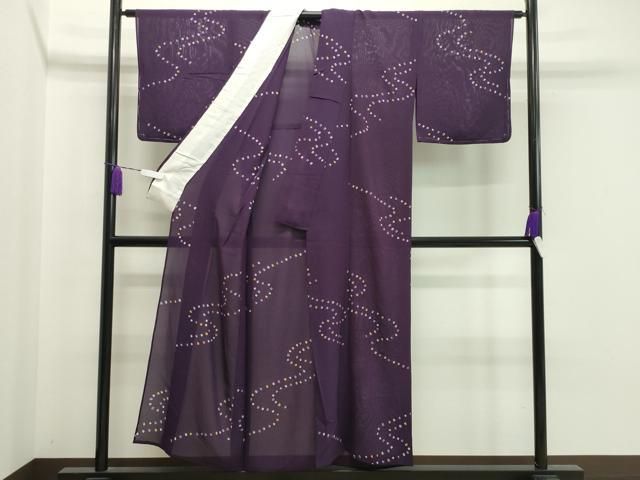 平和屋着物＊夏物 小紋 絽 流水文 黒地 洗える着物 DAAU3246op