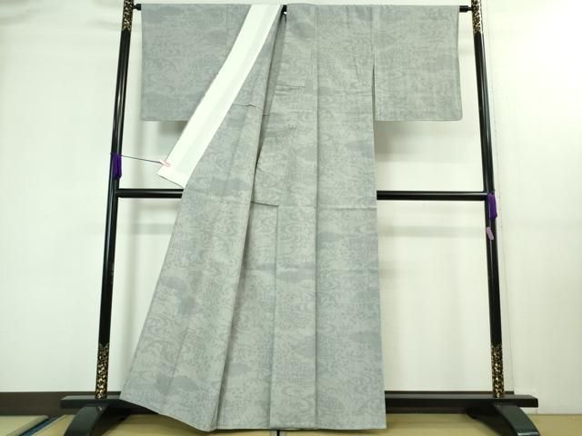 平和屋着物▽結城紬 単衣 80亀甲 飛び亀甲 幾何学文様 正絹 逸品