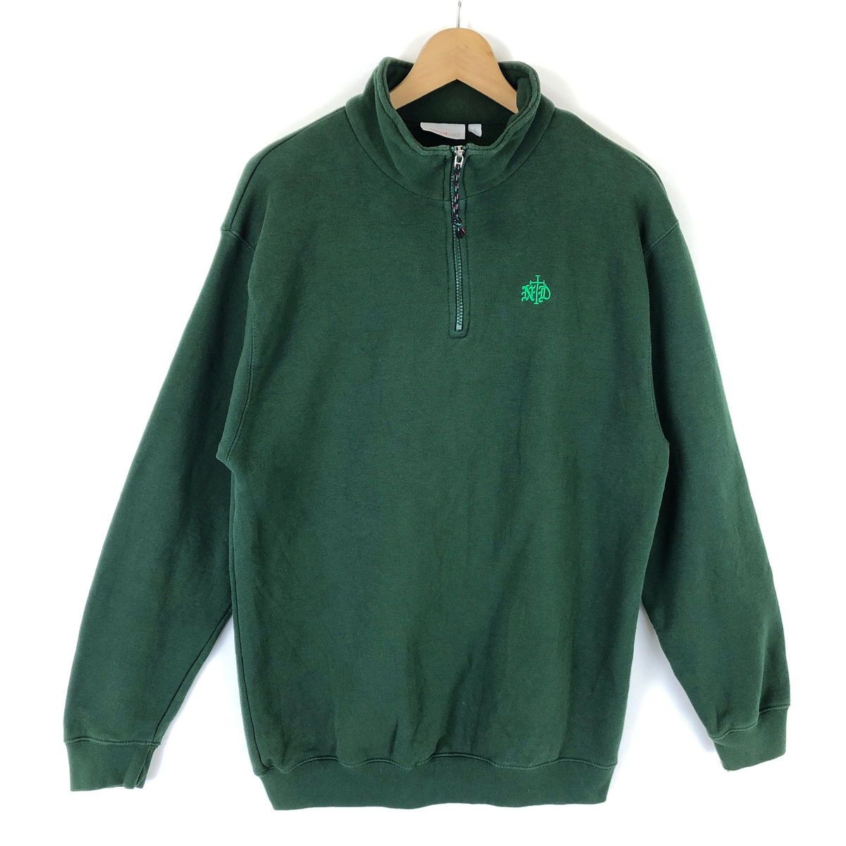 【古着】 in school wear スウェット ハーフジップ ワンポイント刺繍 グリーン系 メンズL 【中古】 n033908