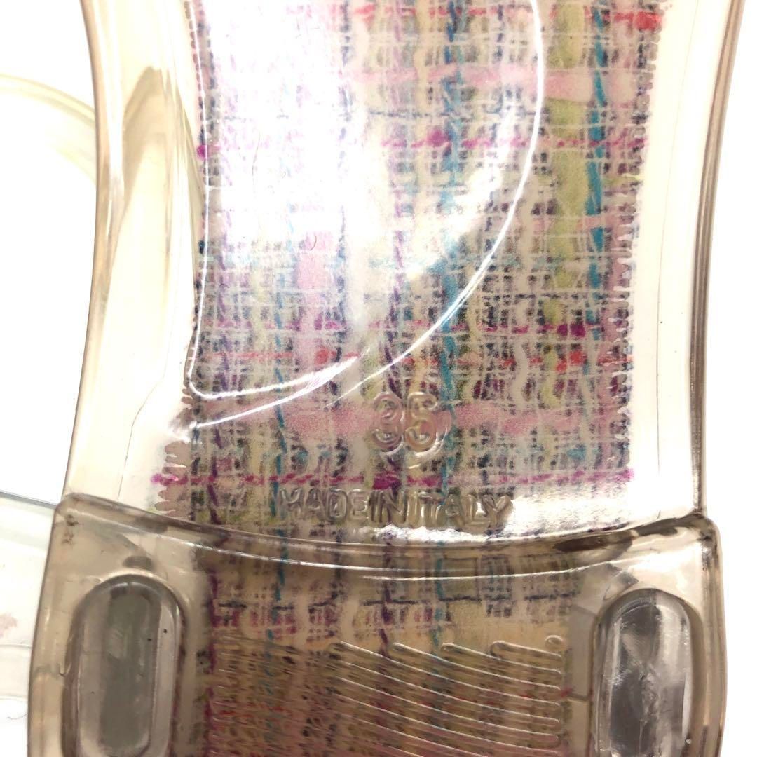 CHANEL シャネル ビーチサンダル カメリア ツイードプリント クリア