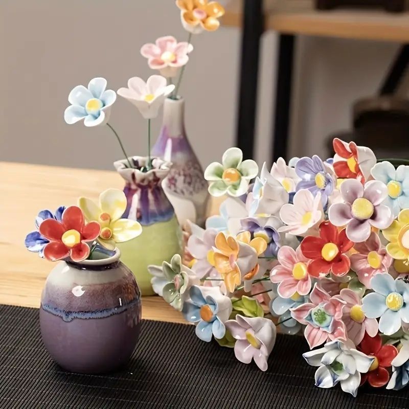 エレガントな磁器製造花 - ランダムカラーと種類、28cm高さの装飾用
