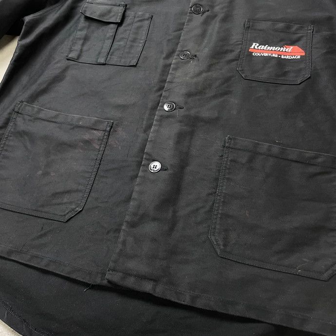 BEAU-FORT ブラックモールスキンジャケット 企業ロゴ刺繍 メンズ2XL