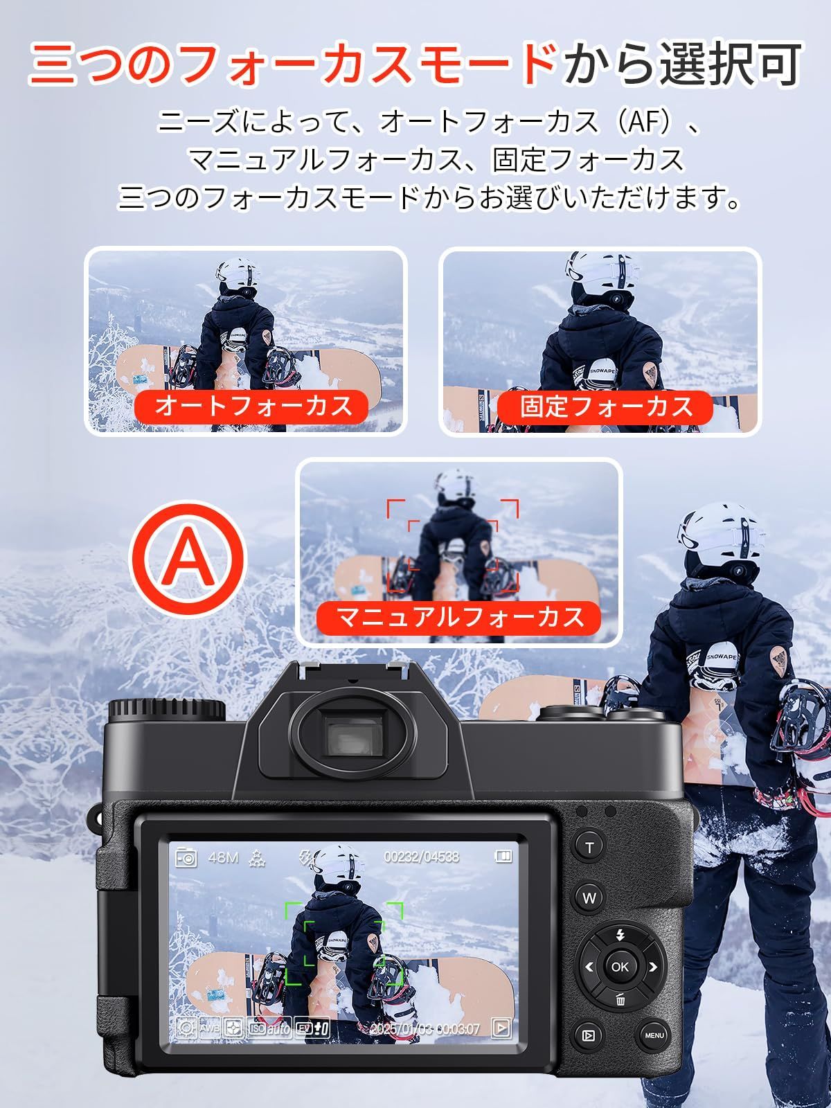 4800万画素 180度回転可ディスプレイ WIFI転送機能 32GBマイクロSD