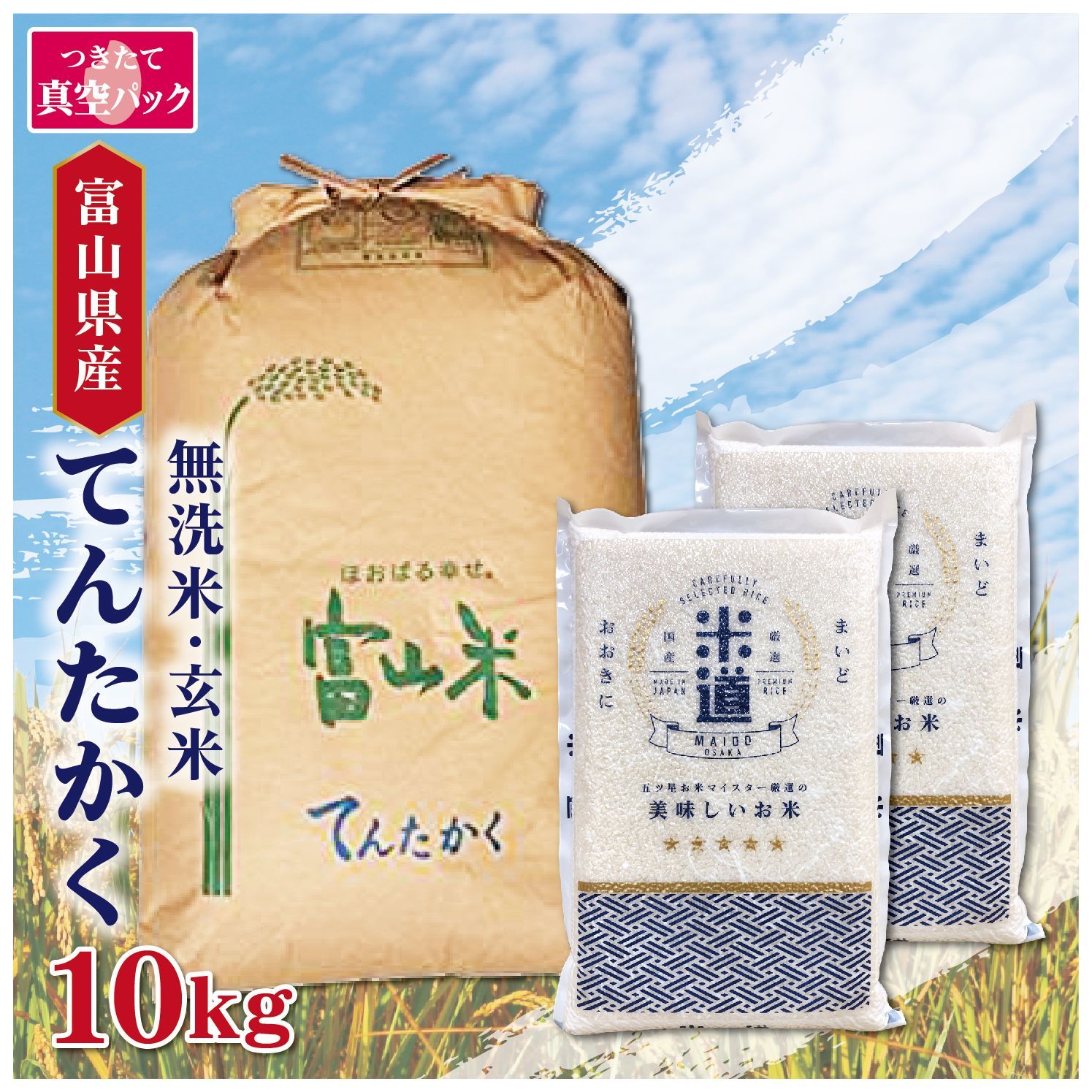 新米 令和七年産 富山県産 てんたかく 10kg 5kg×2 真空パック 一等米 選べる精米