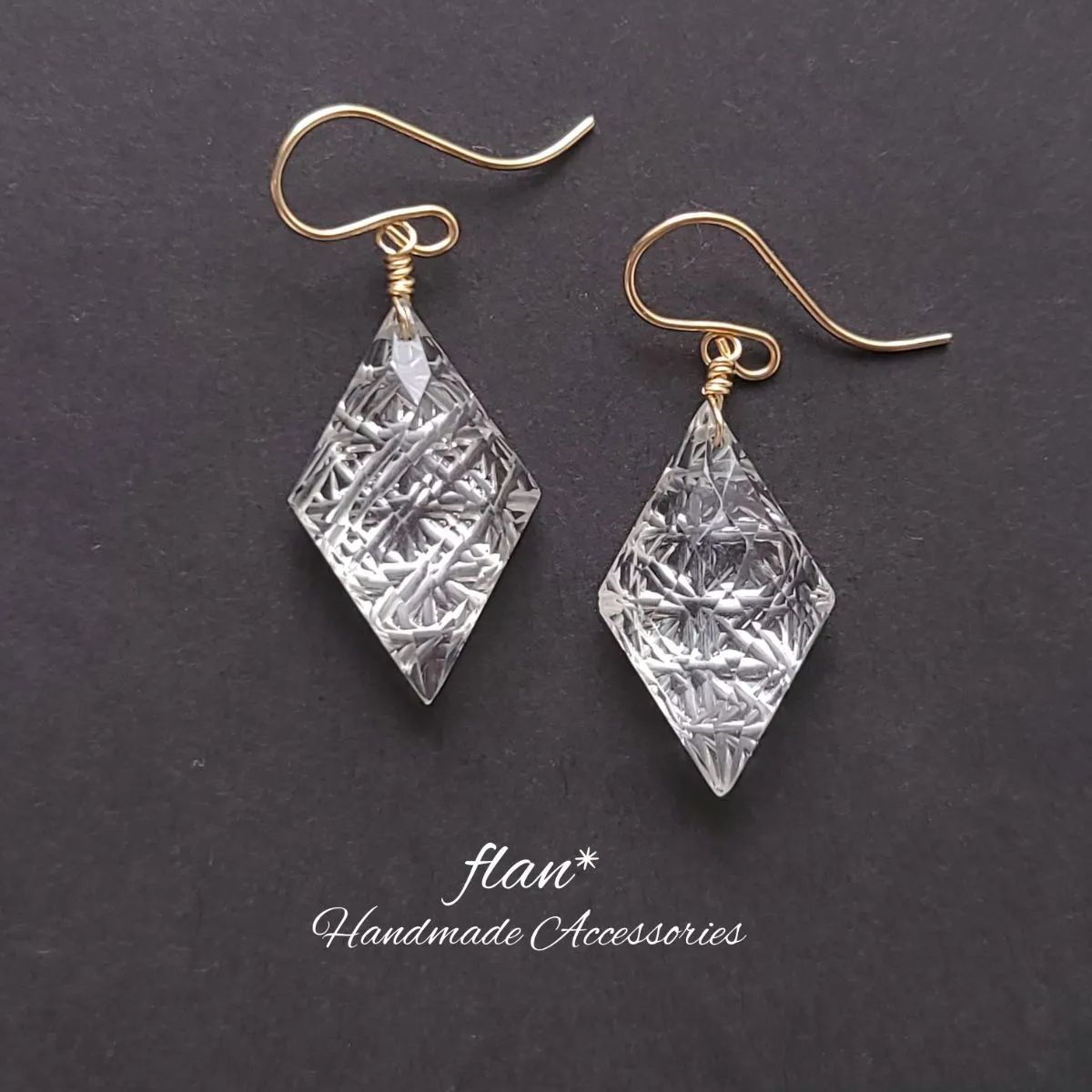 14kgf スモーキークォーツ 天然石ピアス ウィングピアス 羽 イヤリング