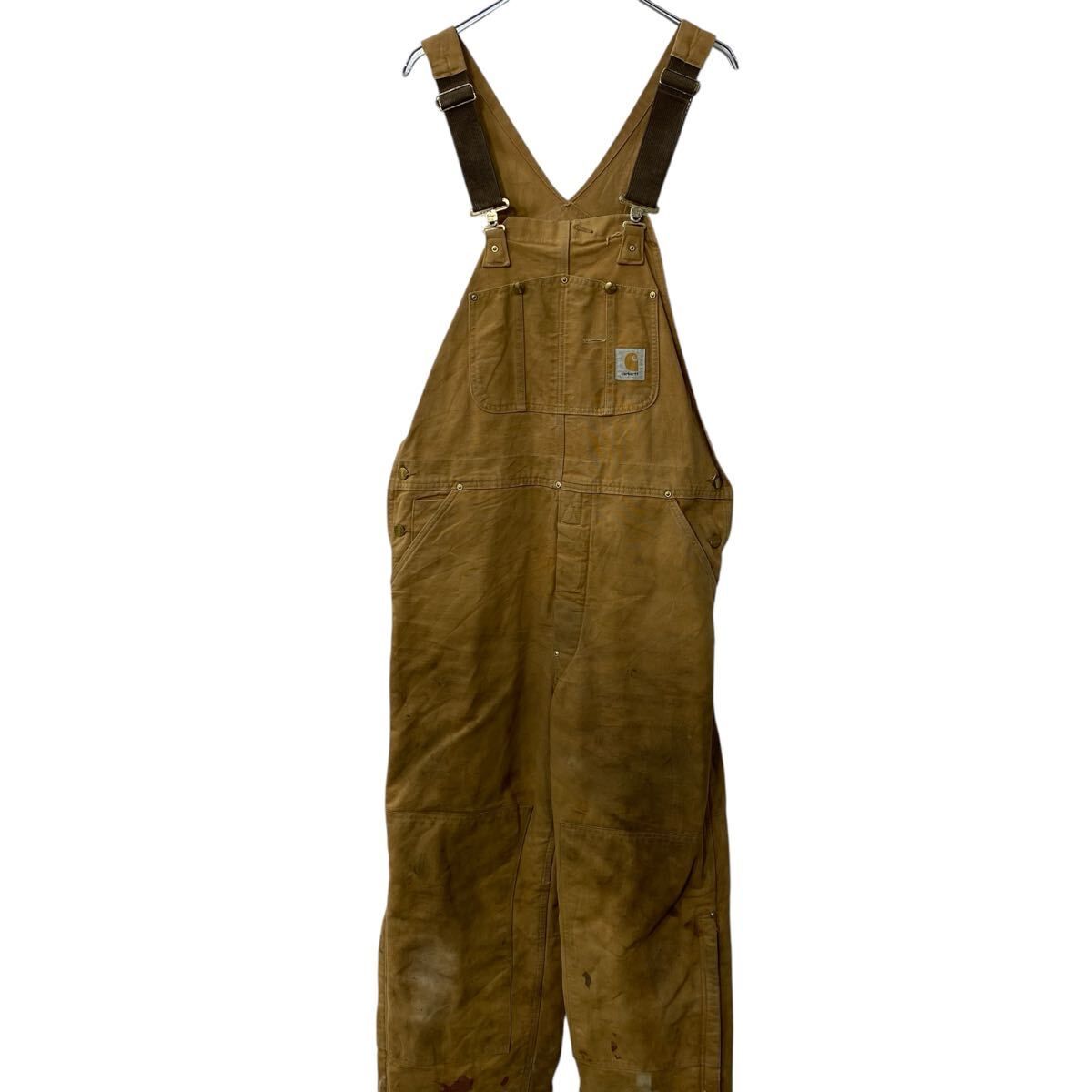 Carhartt 中綿 ダック ダブルニー オーバーオール W38 ブラウン 