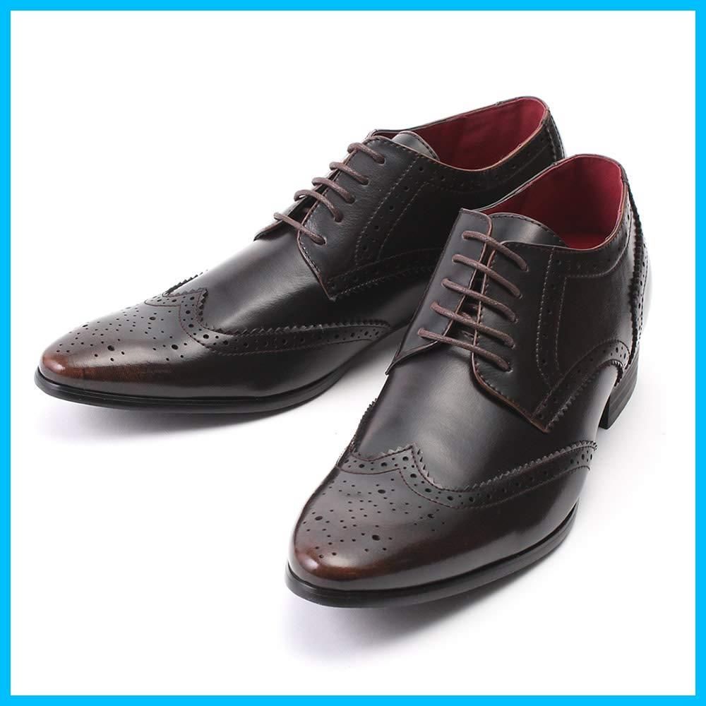 【新着商品】メンズ フルブローグ シークレットシューズ 7cm メダリオン クラウド・ナイン] ウィングチップ ビジネス 9 紳士靴 ブラック [CLOUD 黒