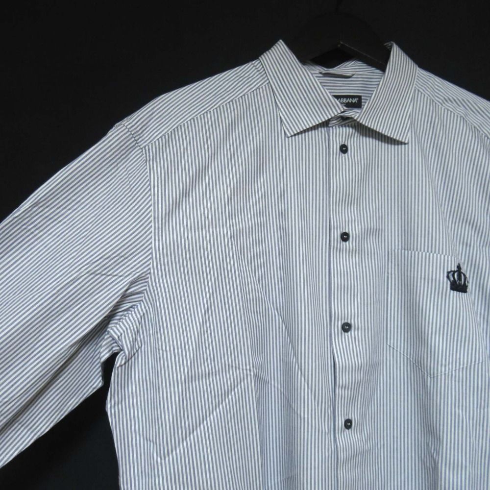 113934　DOLCE&GABBANA　ストライプ　シャツ Striped poplin shirt with embroidered Dolce&Gabbana logo in