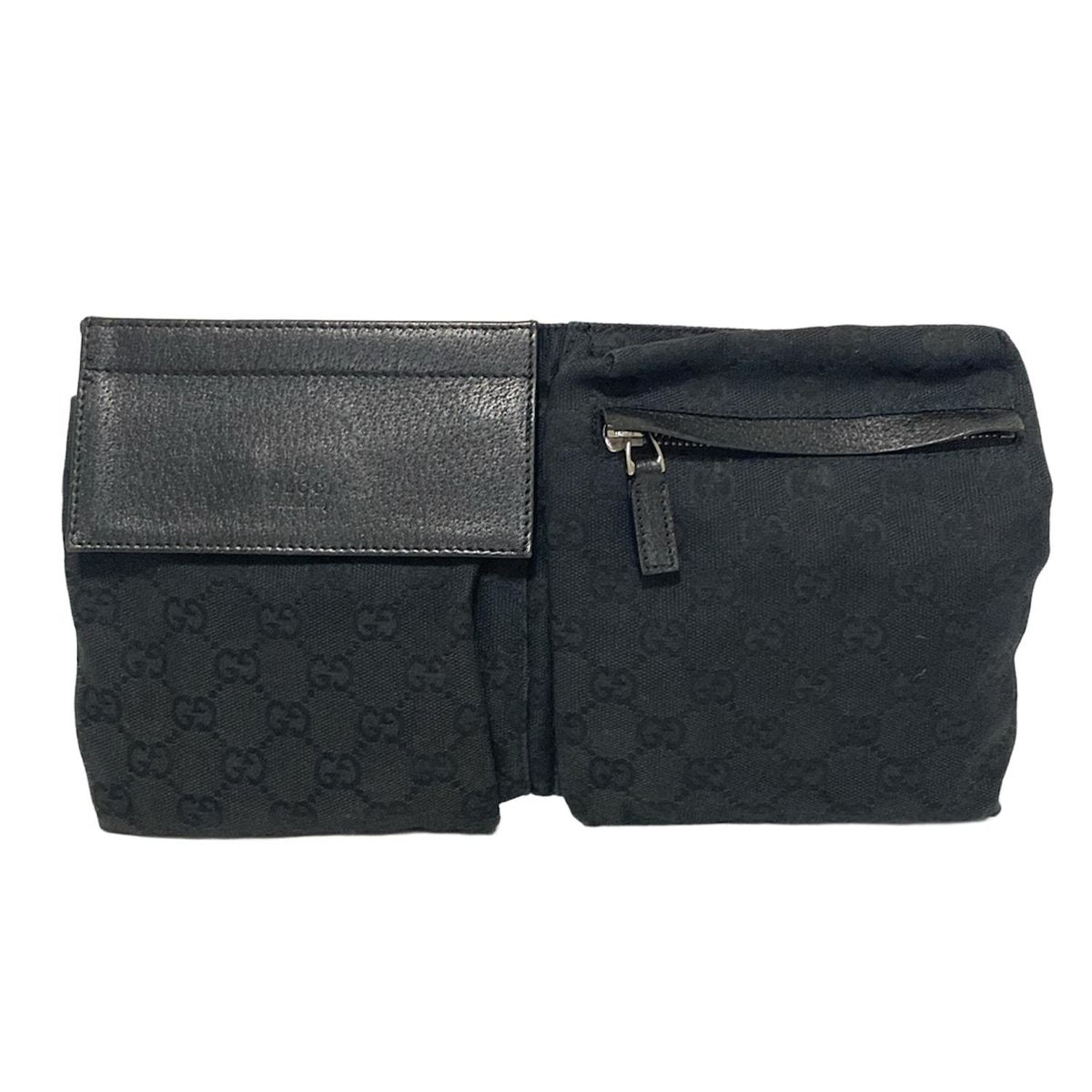 GUCCI グッチ ウエストポーチ GG柄 28566 黒 レザー