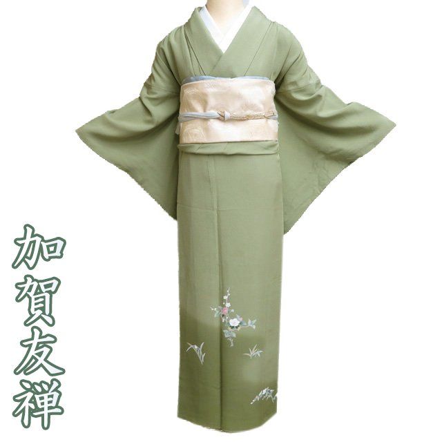 値下げ‼️ 18　中古品　正絹　訪問着　袷きもの　紋綸子　友禅加工　共八掛 袷正絹訪問着 値下げ‼️ 18 中古品 正絹 訪問着 袷きもの 紋綸子